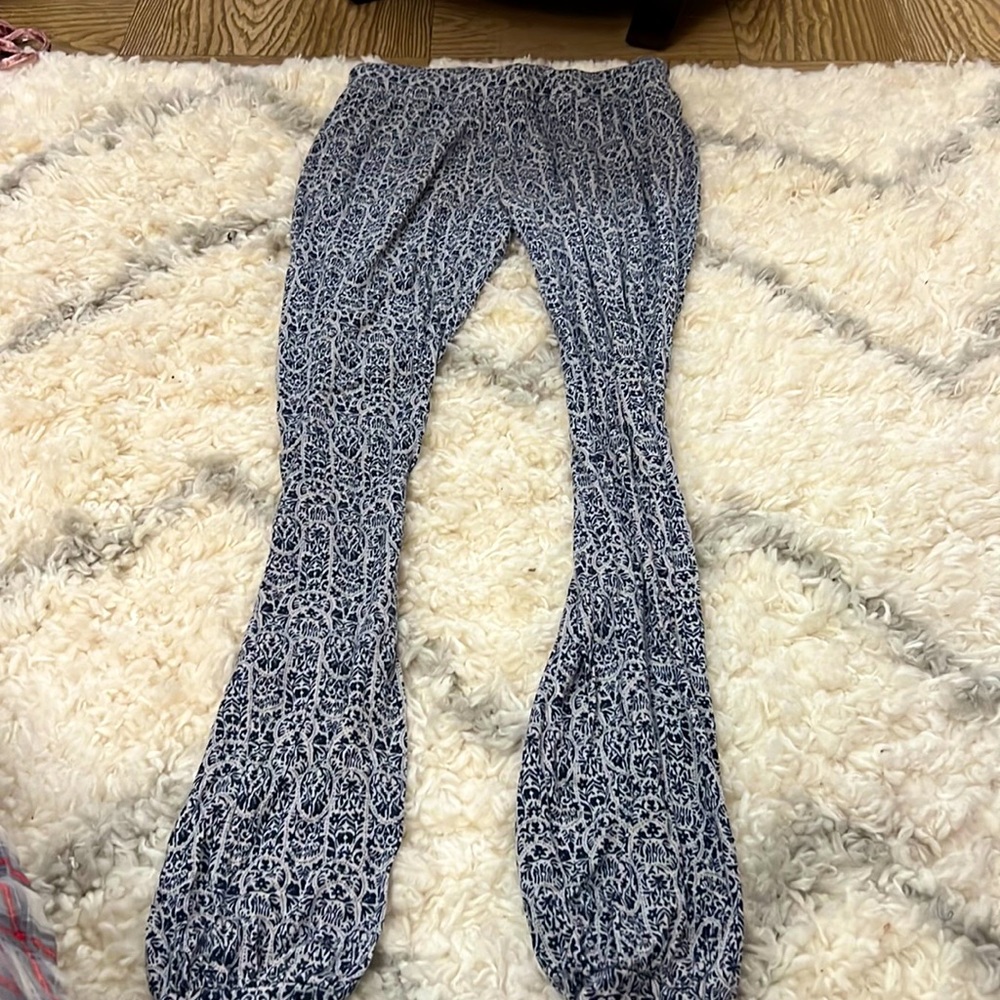 Blue tribal flare pants